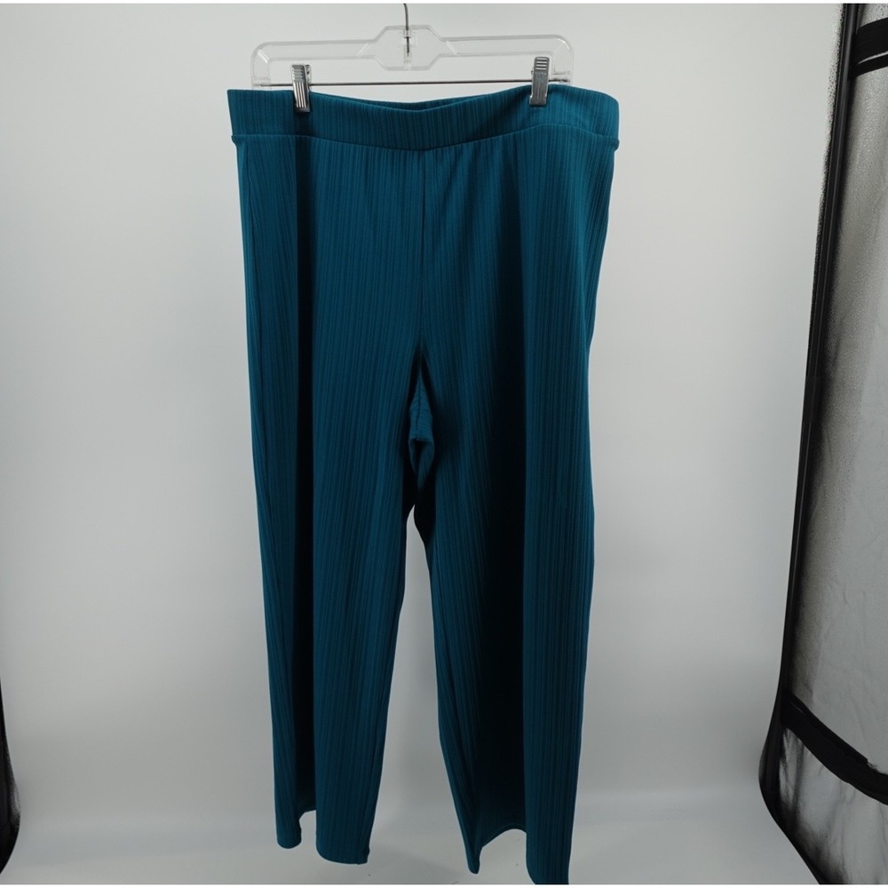 Investments Teal Blue Ribbed Elastic Waist Straight Leg Pants LR Large Regular